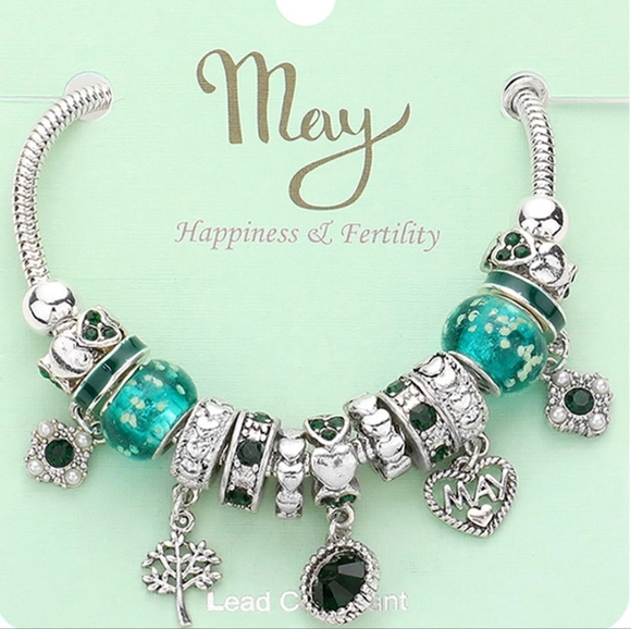 Silver & Green May Birthstone Charm Bracelet Stylish Fashion Statement Accessory